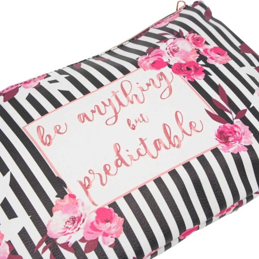 Be Anything But Predictable Multicolor Floral Striped Travel Makeup Cosmetic Bag